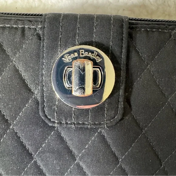 Vera Bradley Black Quilted Zip Wallet Turn Lock Organizer - Picture 2 of 9